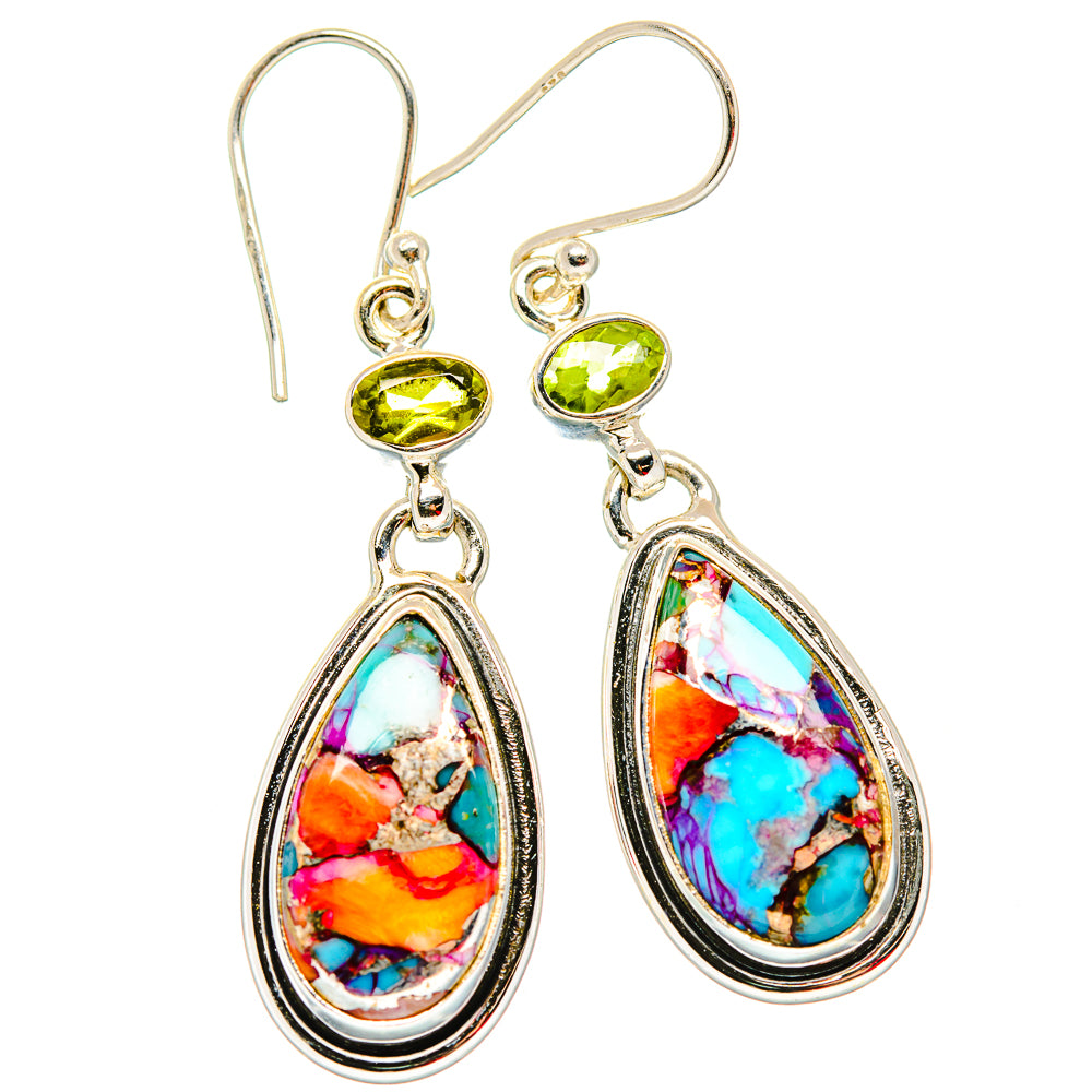 Kingman Pink Dahlia Turquoise Earrings handcrafted by Anasilvercos - EARR430076 - Photo 2