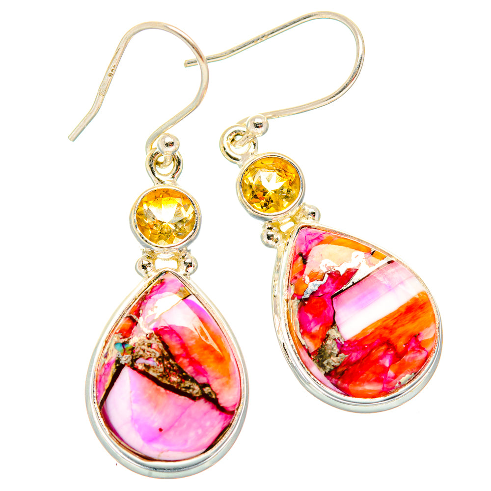 Kingman Pink Dahlia Turquoise Earrings handcrafted by Anasilvercos - EARR430079 - Photo 2