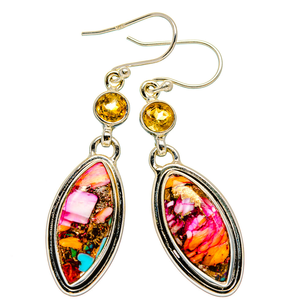 Kingman Pink Dahlia Turquoise Earrings handcrafted by Anasilvercos - EARR430080 - Photo 2