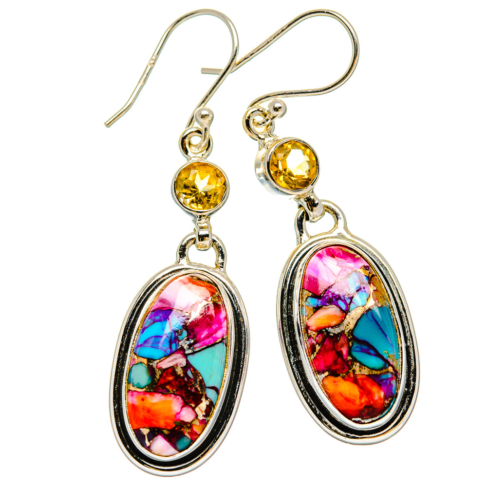 Kingman Pink Dahlia Turquoise Earrings handcrafted by Anasilvercos - EARR430084 - Photo 2