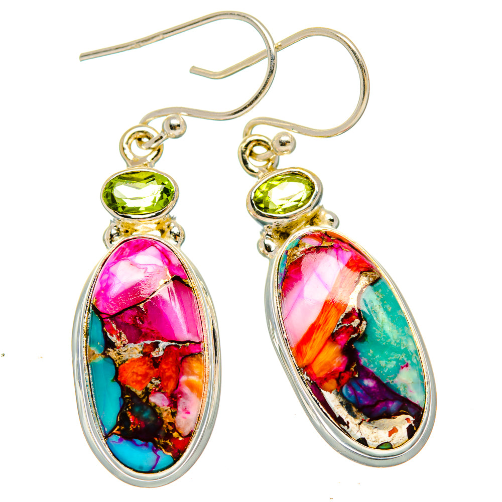 Kingman Pink Dahlia Turquoise Earrings handcrafted by Anasilvercos - EARR430108 - Photo 2