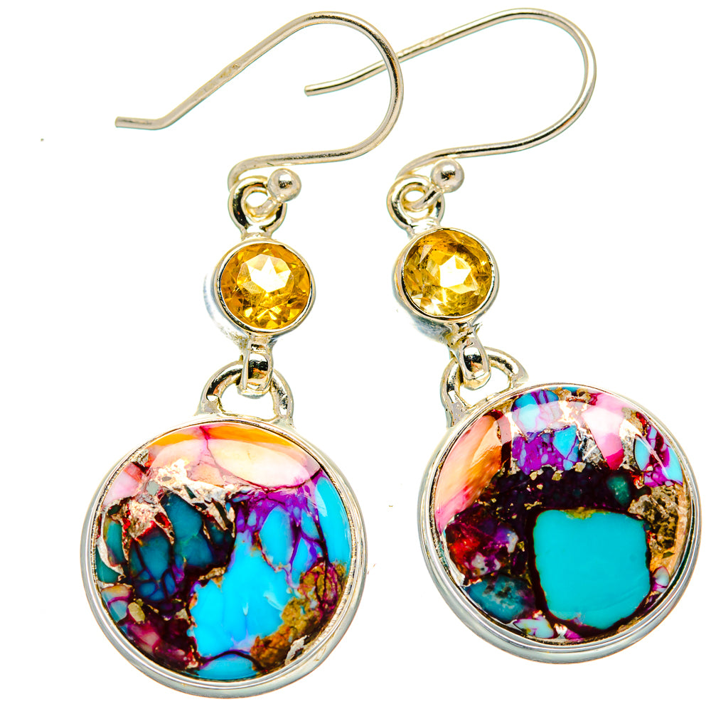 Kingman Pink Dahlia Turquoise Earrings handcrafted by Anasilvercos - EARR430115 - Photo 2