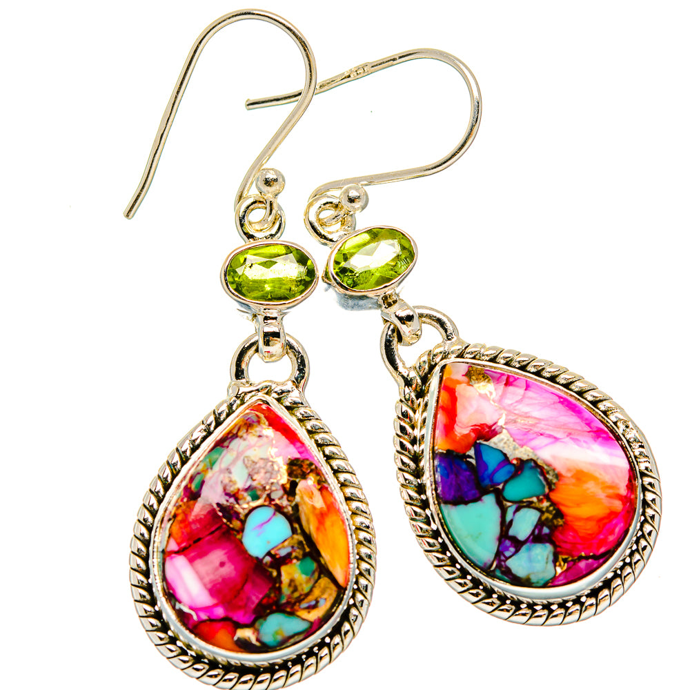 Kingman Pink Dahlia Turquoise Earrings handcrafted by Anasilvercos - EARR430116 - Photo 2