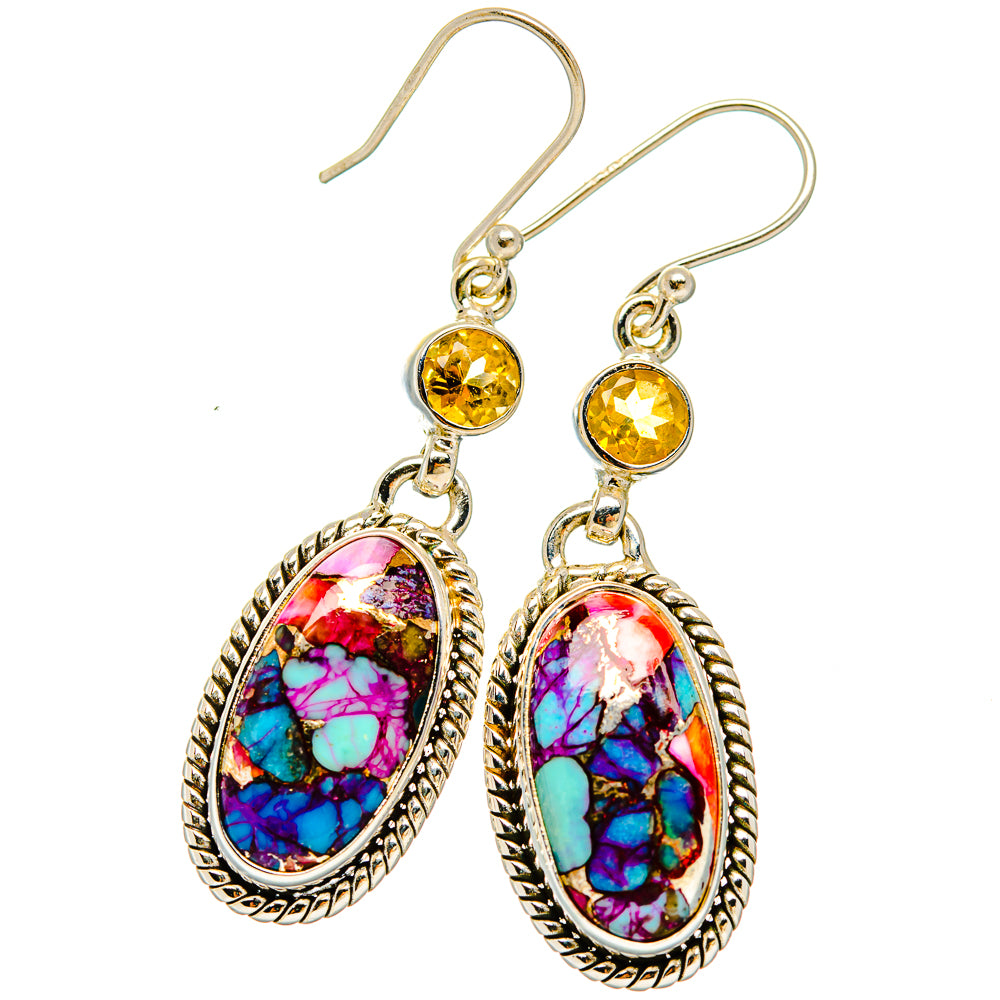 Kingman Pink Dahlia Turquoise Earrings handcrafted by Anasilvercos - EARR430118 - Photo 2