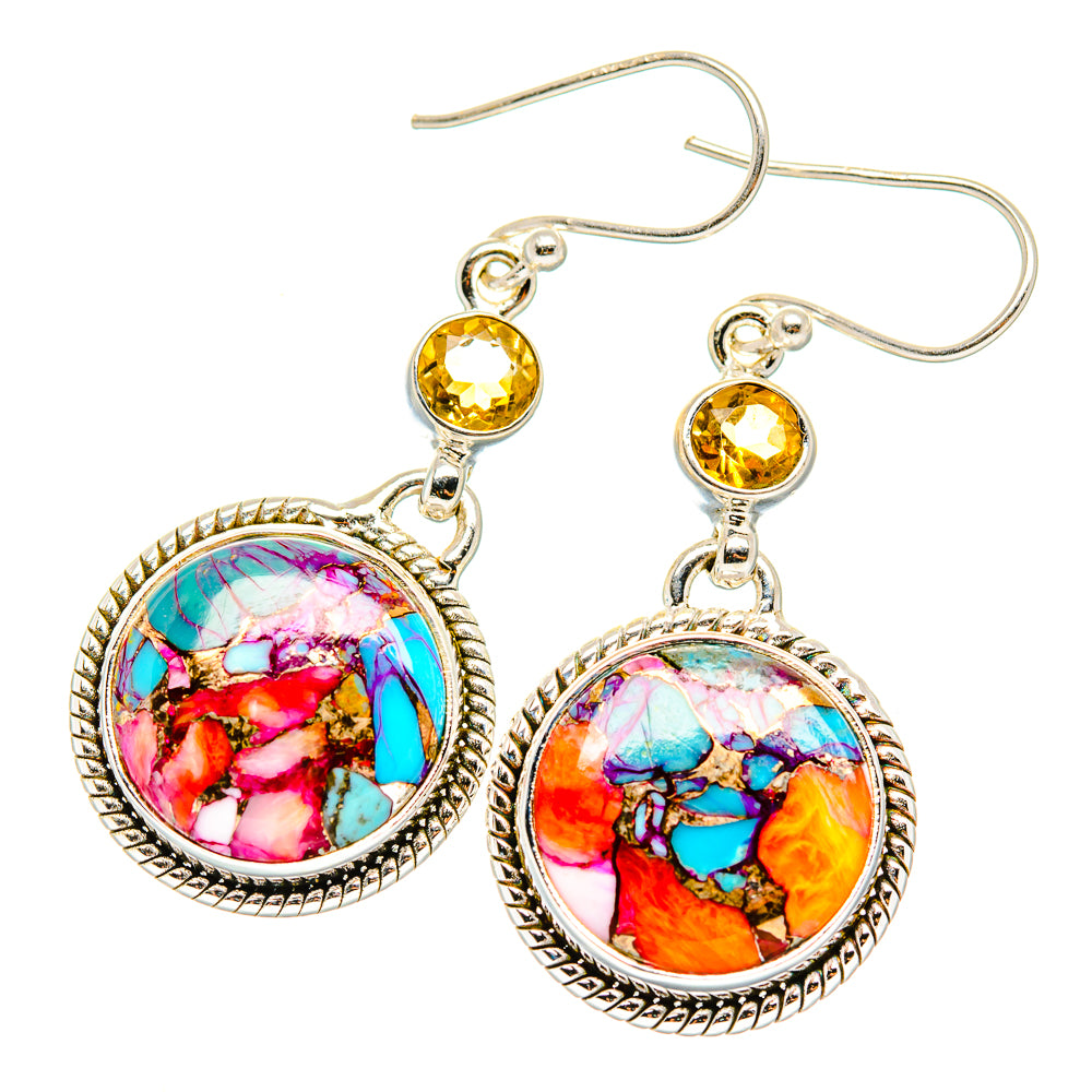 Kingman Pink Dahlia Turquoise Earrings handcrafted by Anasilvercos - EARR430131 - Photo 2