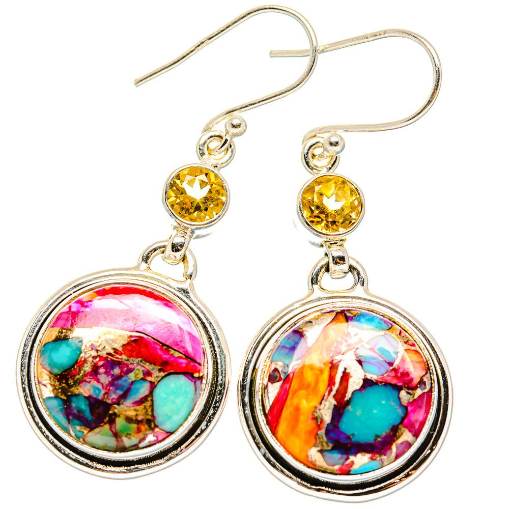 Kingman Pink Dahlia Turquoise Earrings handcrafted by Anasilvercos - EARR430133 - Photo 2