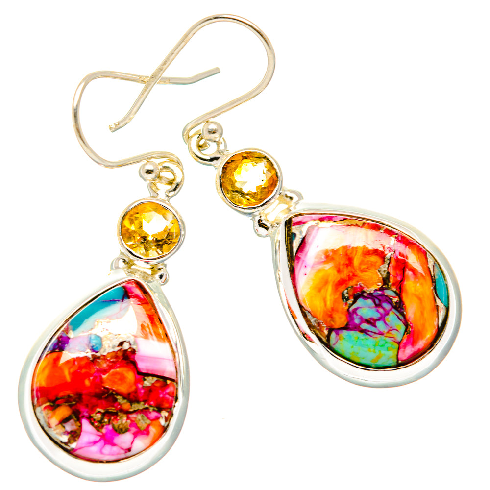 Kingman Pink Dahlia Turquoise Earrings handcrafted by Anasilvercos - EARR430146 - Photo 2