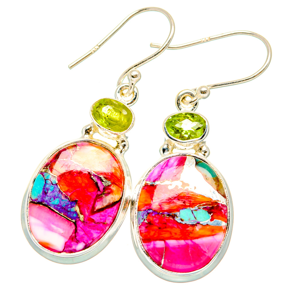 Kingman Pink Dahlia Turquoise Earrings handcrafted by Anasilvercos - EARR430148 - Photo 2