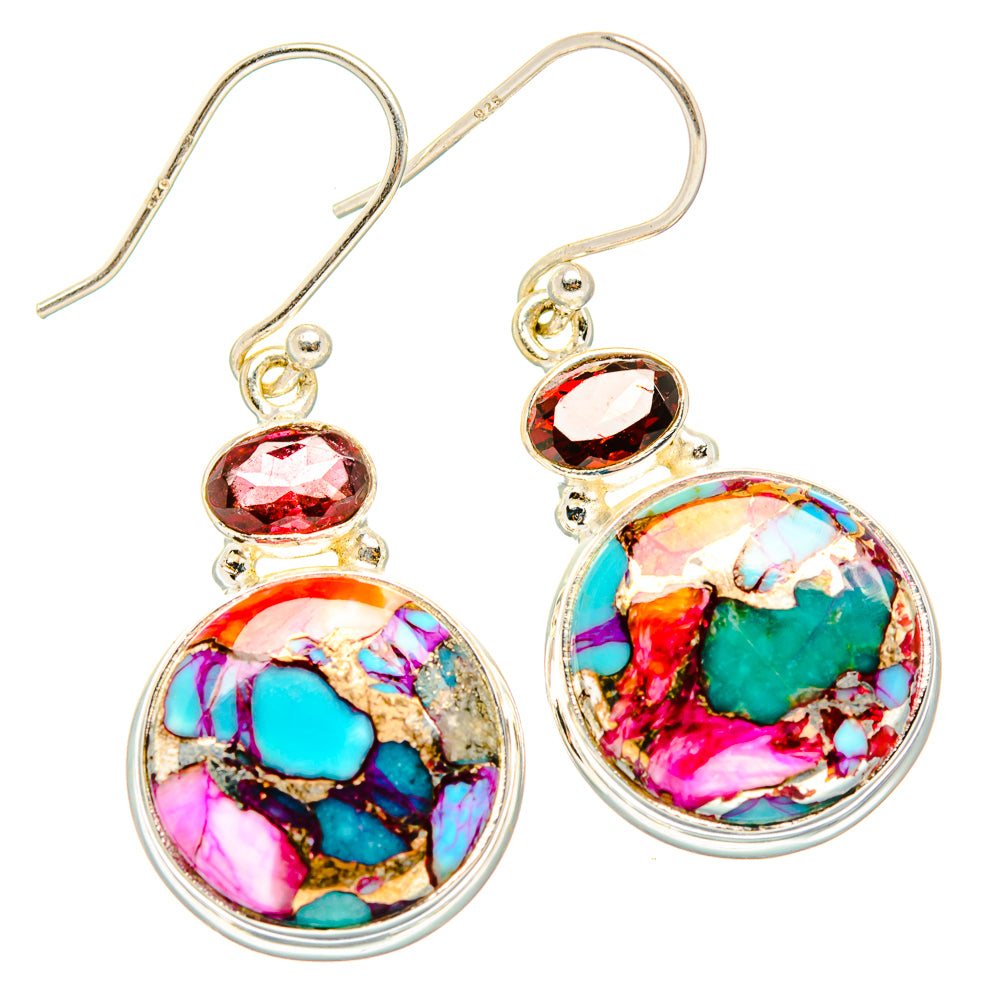 Kingman Pink Dahlia Turquoise Earrings handcrafted by Anasilvercos - EARR430153 - Photo 2