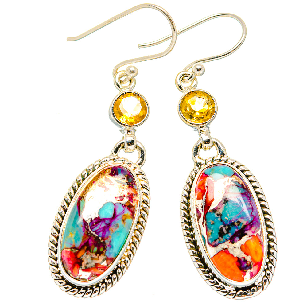 Kingman Pink Dahlia Turquoise Earrings handcrafted by Anasilvercos - EARR430169 - Photo 2