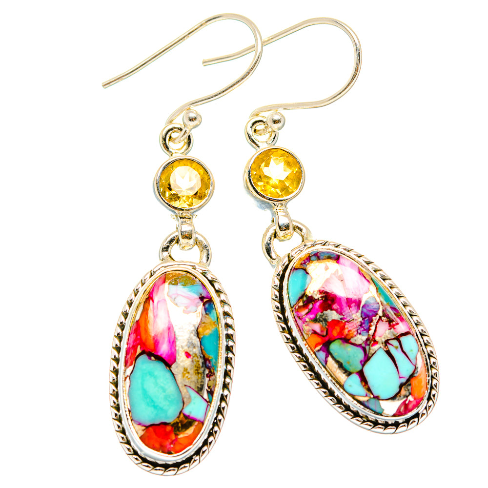Kingman Pink Dahlia Turquoise Earrings handcrafted by Anasilvercos - EARR430171 - Photo 2