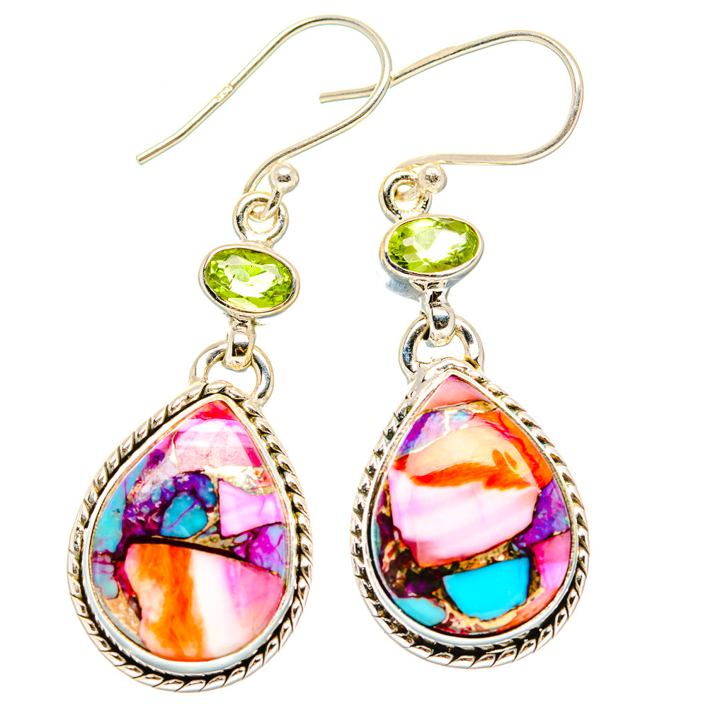 Kingman Pink Dahlia Turquoise Earrings handcrafted by Anasilvercos - EARR430172 - Photo 2