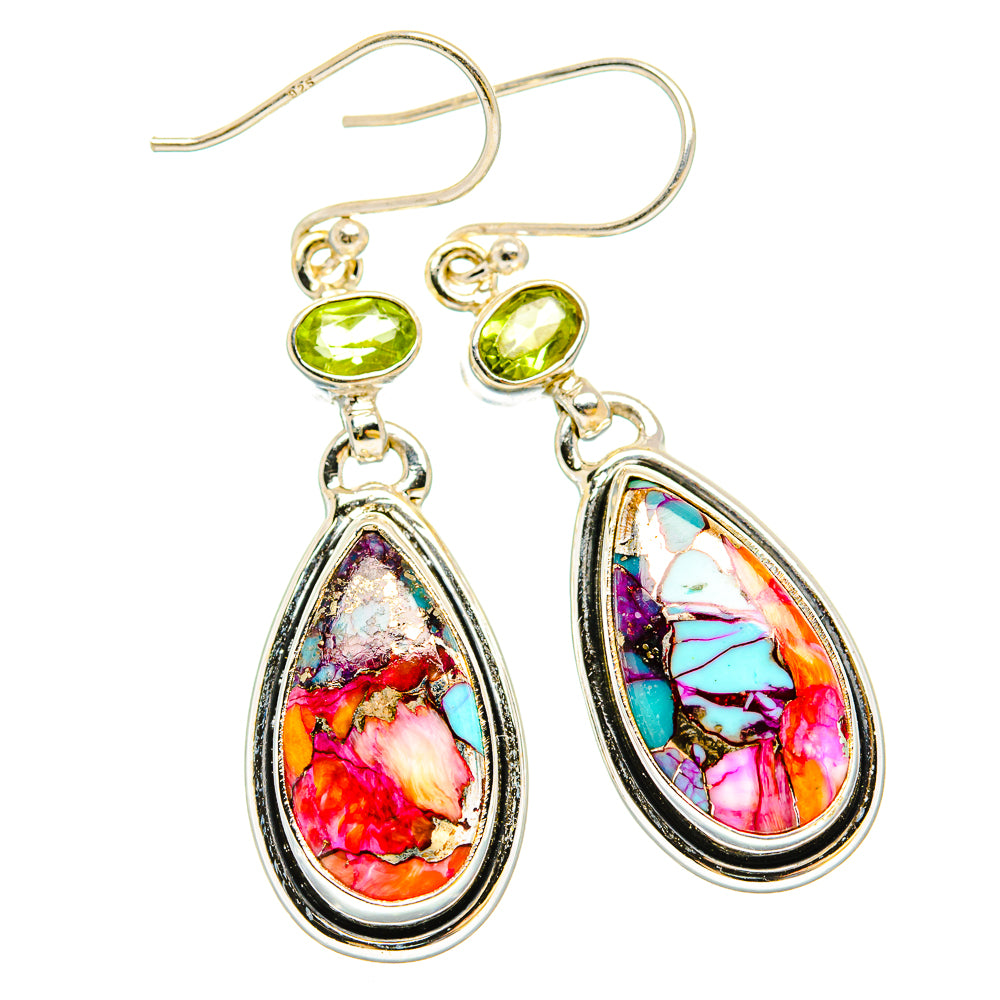 Kingman Pink Dahlia Turquoise Earrings handcrafted by Anasilvercos - EARR430191 - Photo 2