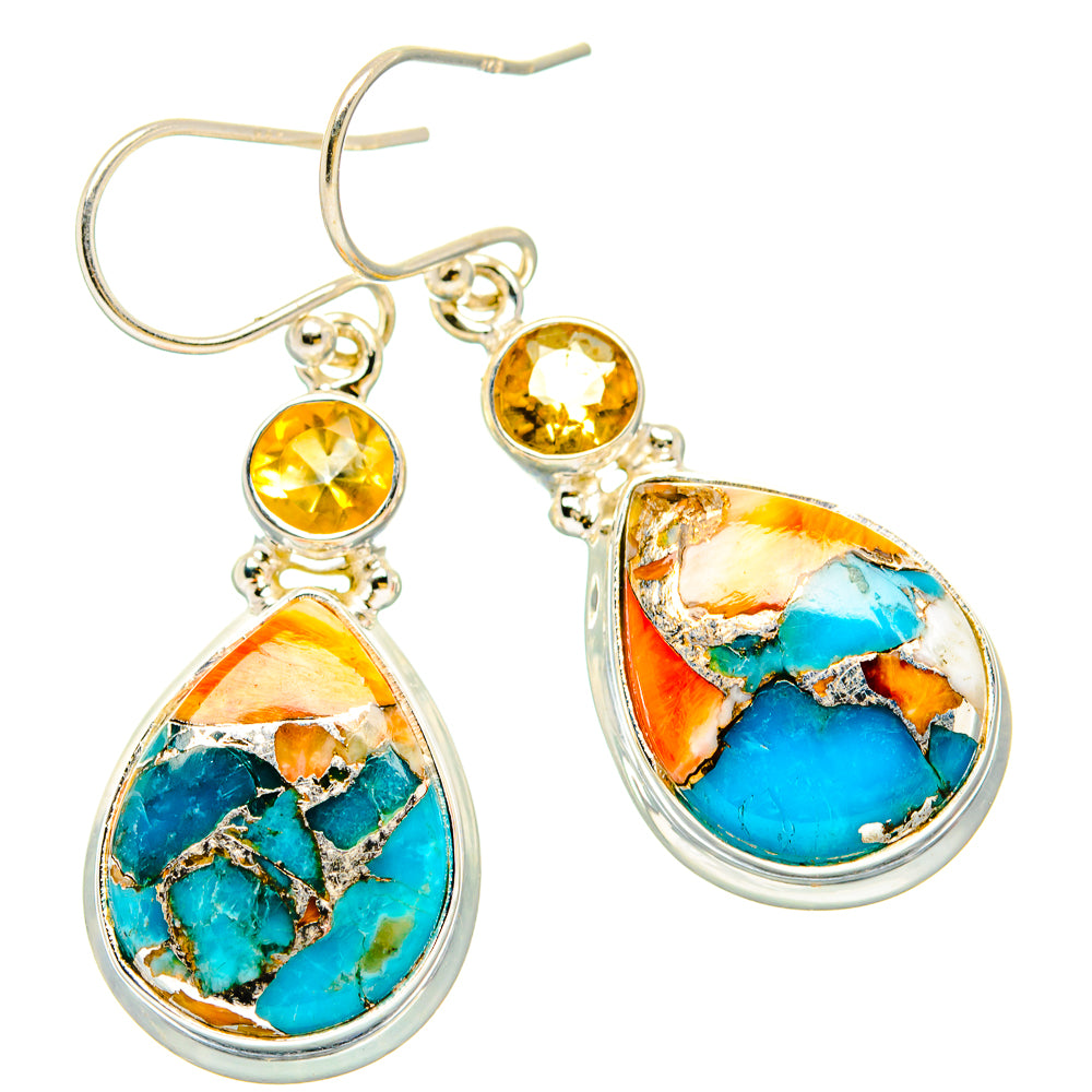 Spiny Oyster Turquoise Earrings handcrafted by Anasilvercos - EARR430209 - Photo 2