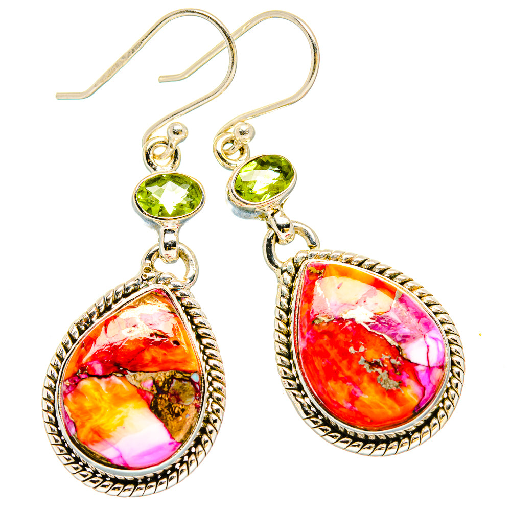 Kingman Pink Dahlia Turquoise Earrings handcrafted by Anasilvercos - EARR430217 - Photo 2