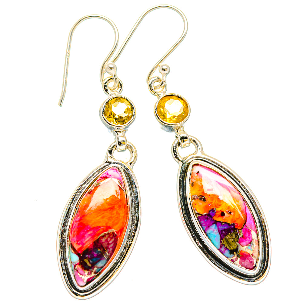 Kingman Pink Dahlia Turquoise Earrings handcrafted by Anasilvercos - EARR430223 - Photo 2