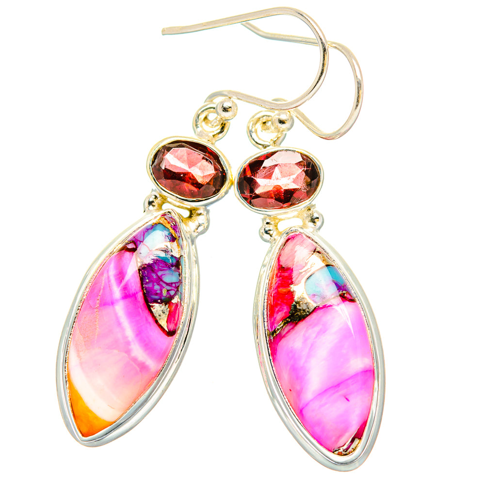 Kingman Pink Dahlia Turquoise Earrings handcrafted by Anasilvercos - EARR430233 - Photo 2