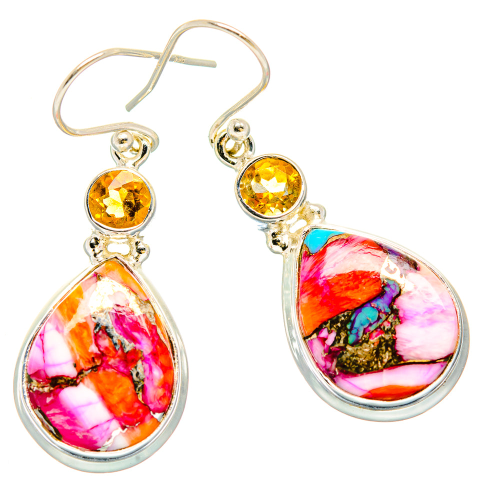 Kingman Pink Dahlia Turquoise Earrings handcrafted by Anasilvercos - EARR430235 - Photo 2