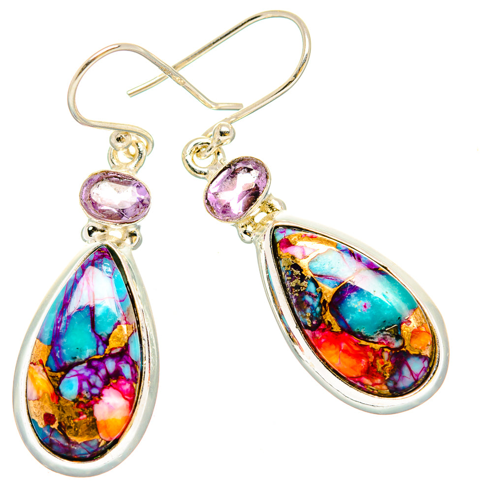 Kingman Pink Dahlia Turquoise Earrings handcrafted by Anasilvercos - EARR430240 - Photo 2