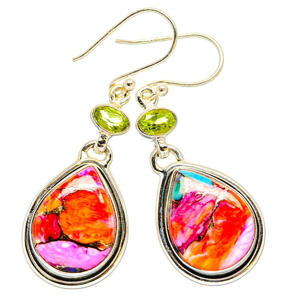 Kingman Pink Dahlia Turquoise Earrings handcrafted by Anasilvercos - EARR430243 - Photo 2