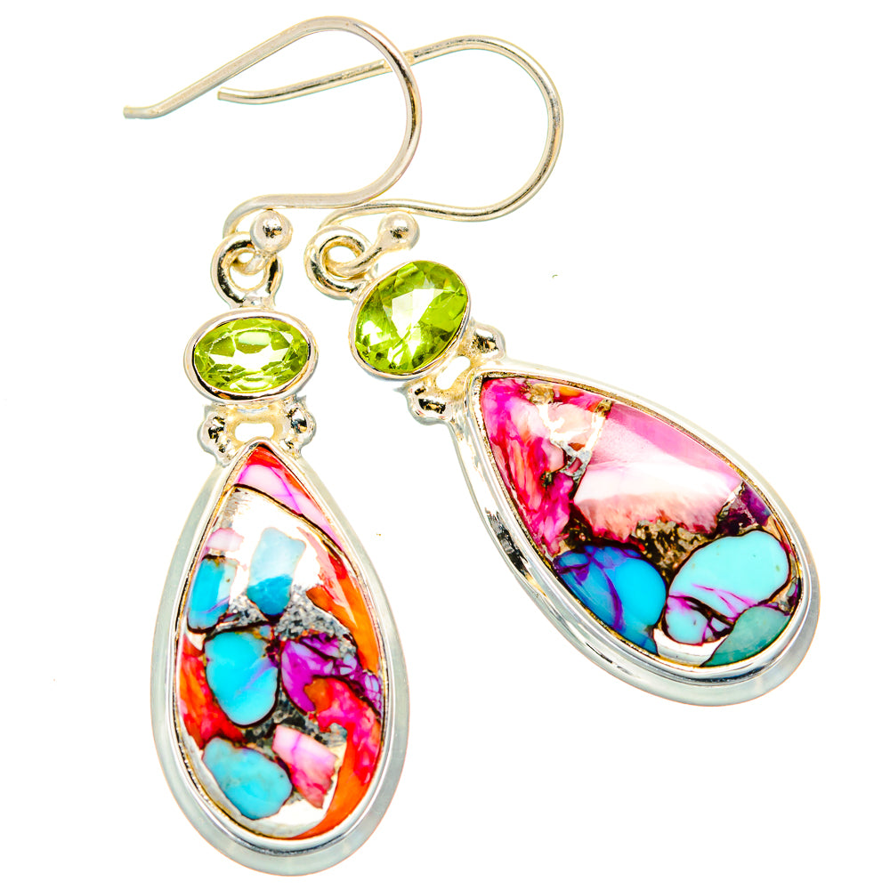 Kingman Pink Dahlia Turquoise Earrings handcrafted by Anasilvercos - EARR430254 - Photo 2