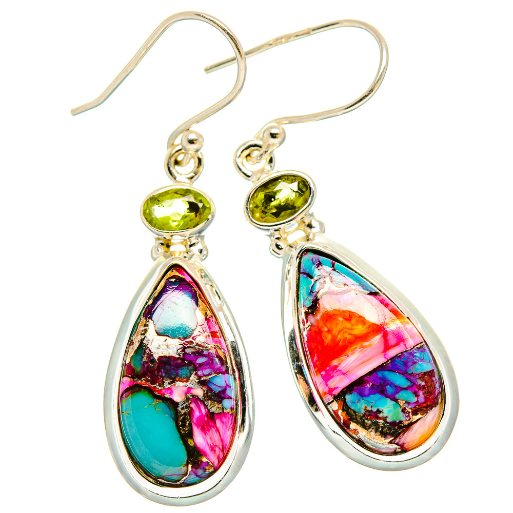 Kingman Pink Dahlia Turquoise Earrings handcrafted by Anasilvercos - EARR430265 - Photo 2