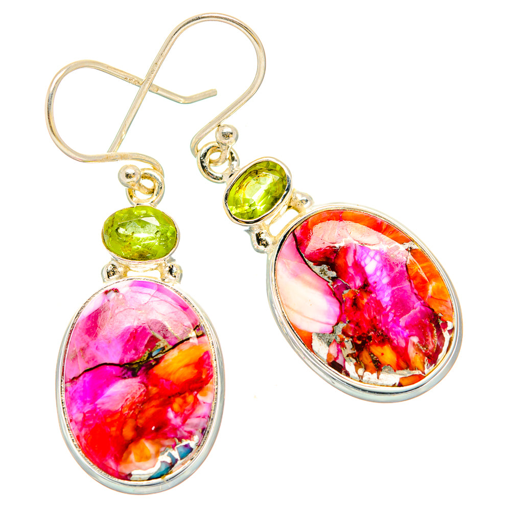 Kingman Pink Dahlia Turquoise Earrings handcrafted by Anasilvercos - EARR430273 - Photo 2