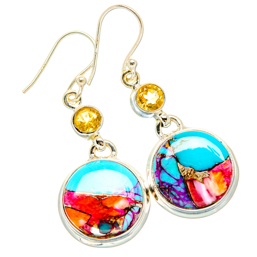 Kingman Pink Dahlia Turquoise Earrings handcrafted by Anasilvercos - EARR430280 - Photo 2