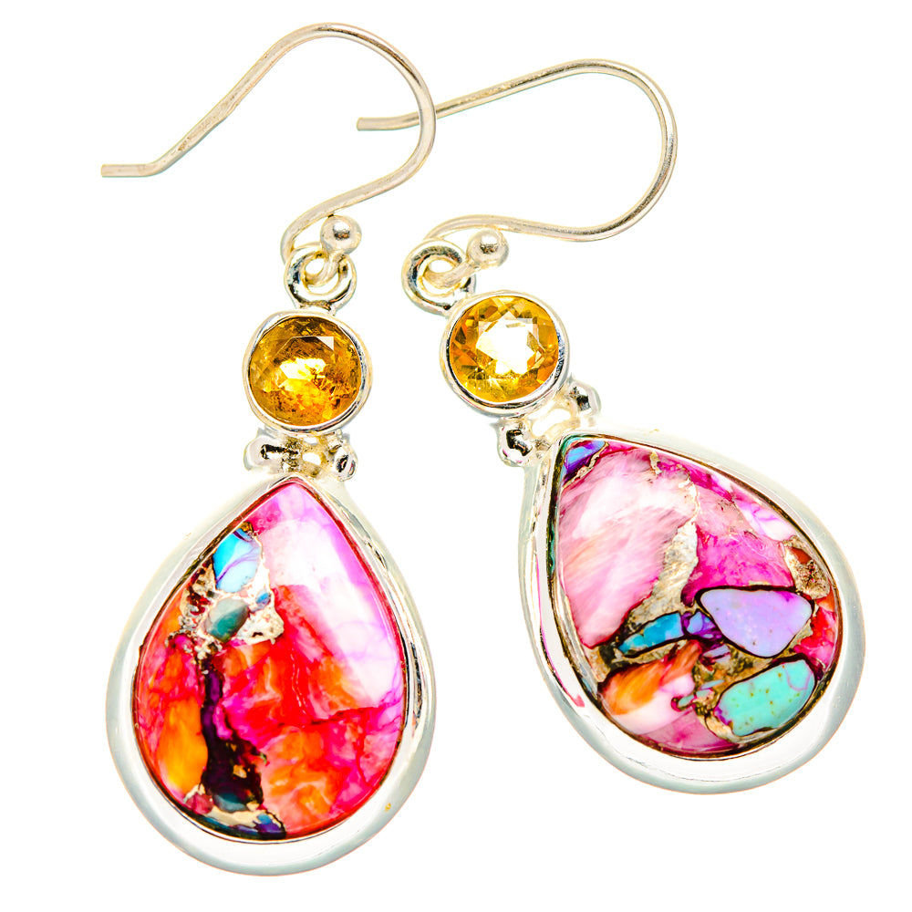 Kingman Pink Dahlia Turquoise Earrings handcrafted by Anasilvercos - EARR430282 - Photo 2