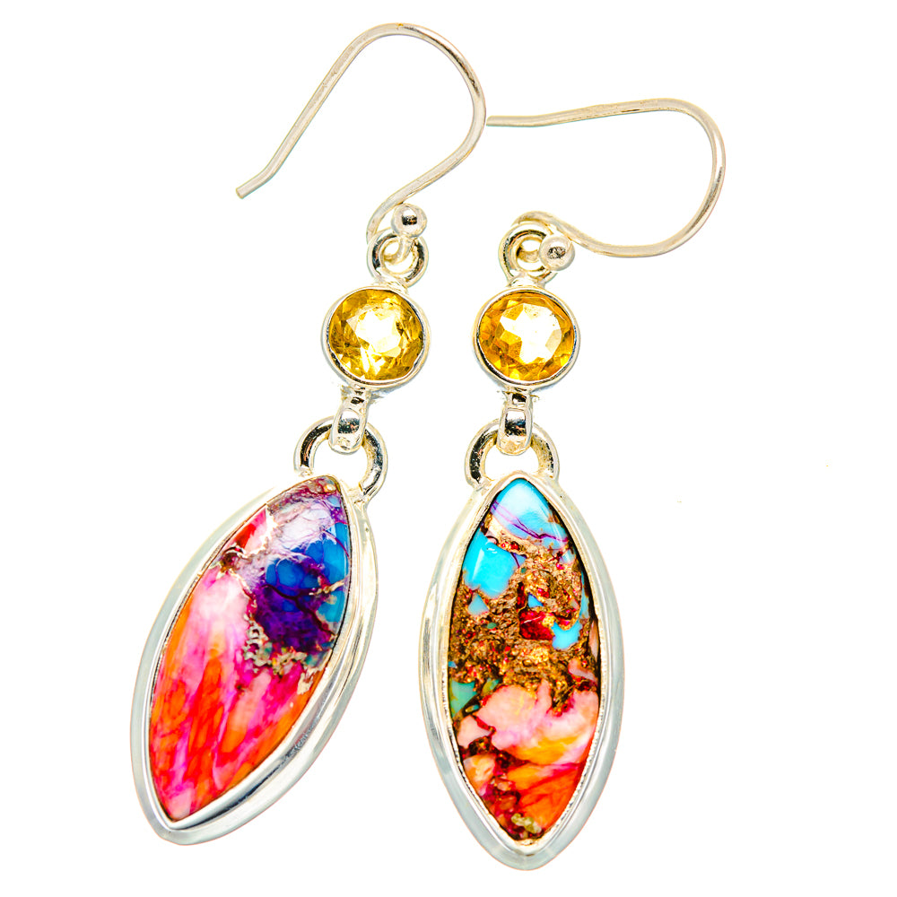 Kingman Pink Dahlia Turquoise Earrings handcrafted by Anasilvercos - EARR430286 - Photo 2