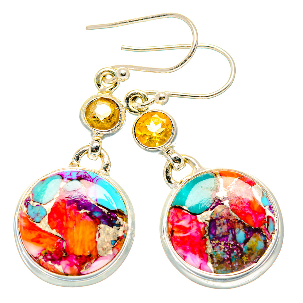 Kingman Pink Dahlia Turquoise Earrings handcrafted by Anasilvercos - EARR430305 - Photo 2