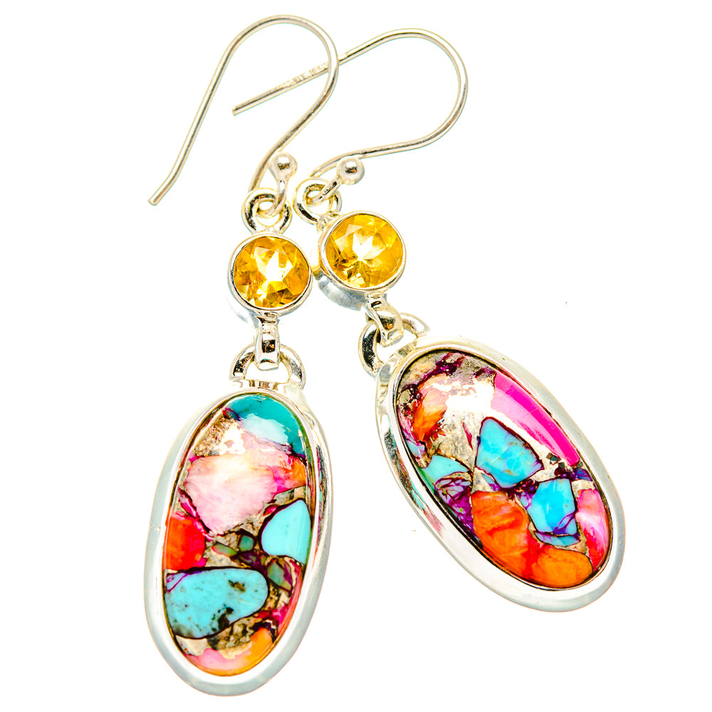 Kingman Pink Dahlia Turquoise Earrings handcrafted by Anasilvercos - EARR430315 - Photo 2