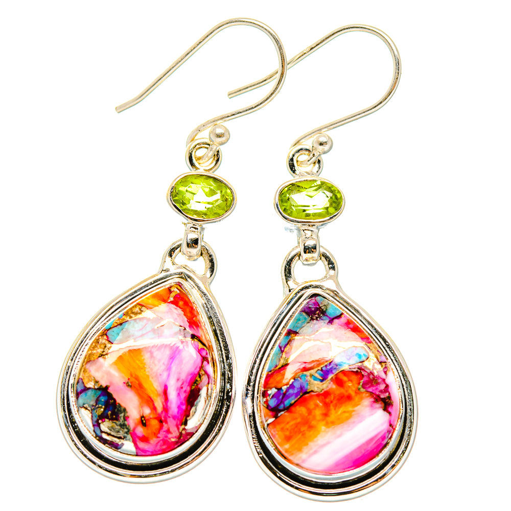Kingman Pink Dahlia Turquoise Earrings handcrafted by Anasilvercos - EARR430319 - Photo 2