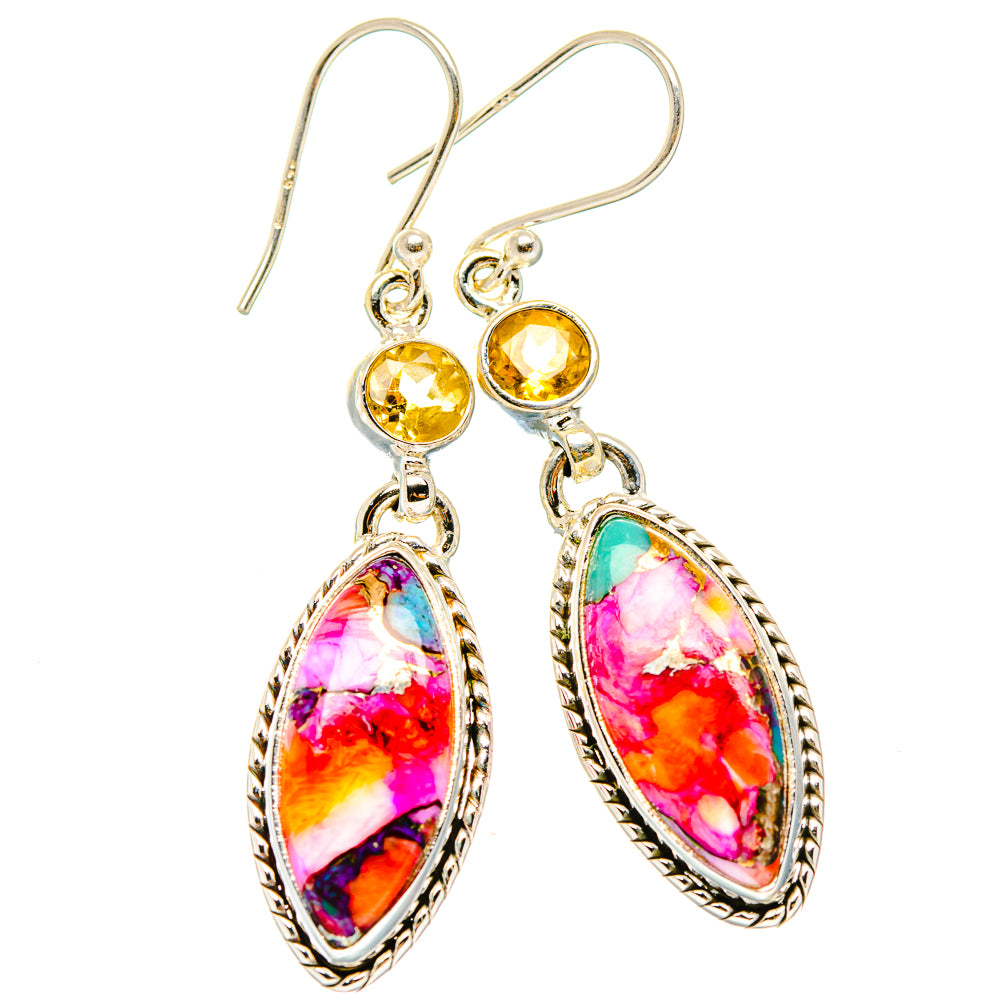 Kingman Pink Dahlia Turquoise Earrings handcrafted by Anasilvercos - EARR430322 - Photo 2