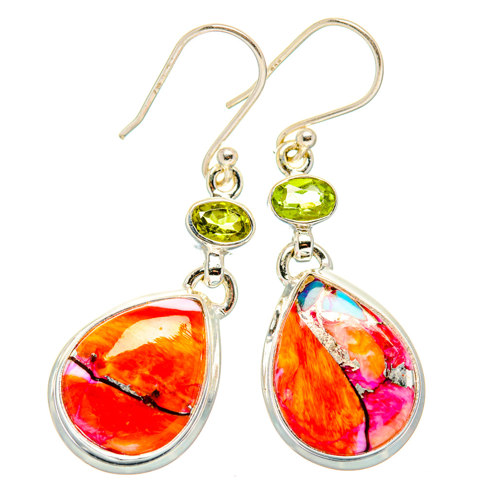 Kingman Pink Dahlia Turquoise, Peridot Earrings handcrafted by Anasilvercos - EARR430332 - Photo 2