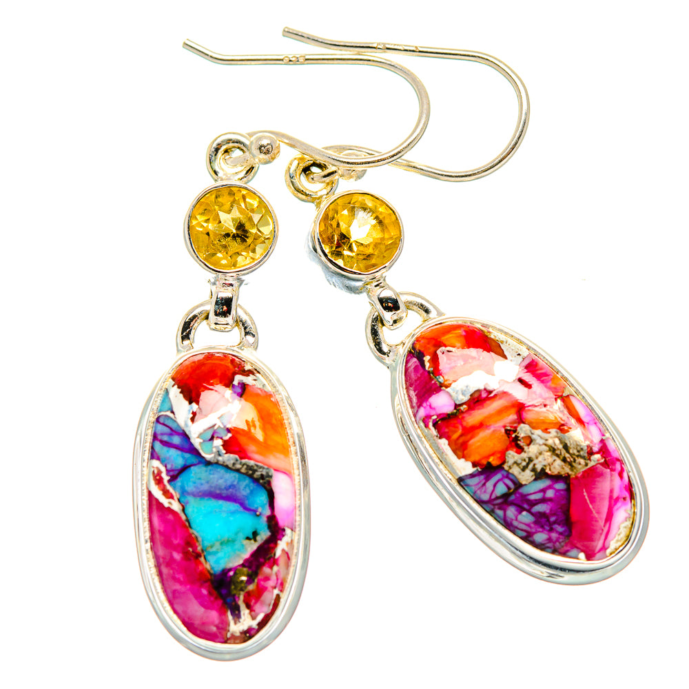Kingman Pink Dahlia Turquoise, Citrine Earrings handcrafted by Anasilvercos - EARR430333 - Photo 2