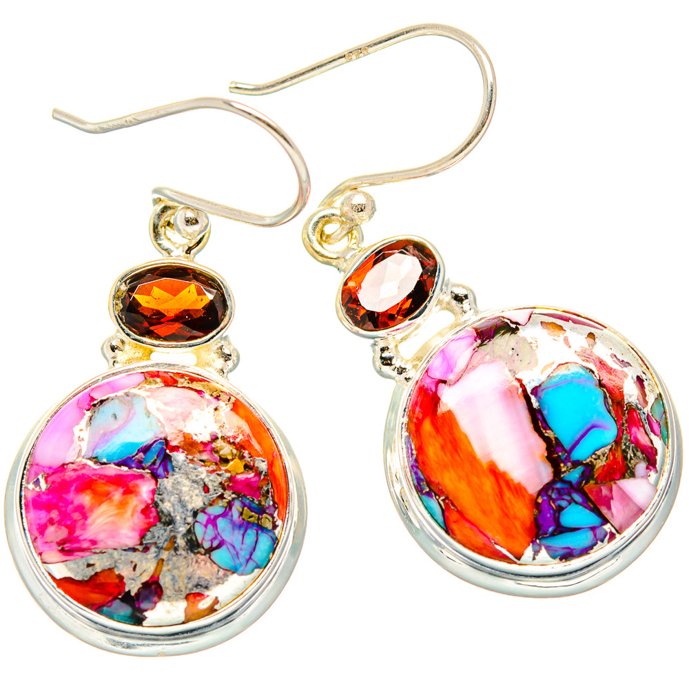 Kingman Pink Dahlia Turquoise, Garnet Earrings handcrafted by Anasilvercos - EARR430338 - Photo 2