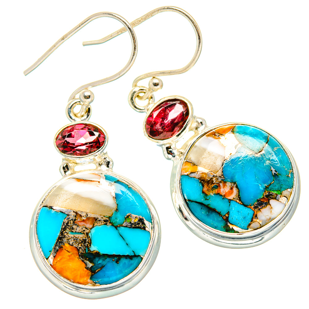 Spiny Oyster Turquoise, Garnet Earrings handcrafted by Anasilvercos - EARR430339 - Photo 2