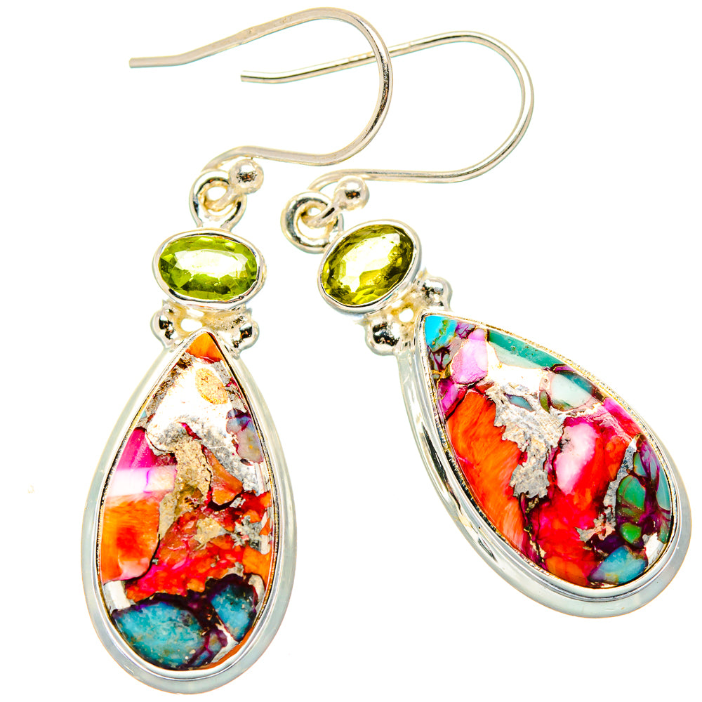 Kingman Pink Dahlia Turquoise, Peridot Earrings handcrafted by Anasilvercos - EARR430342 - Photo 2