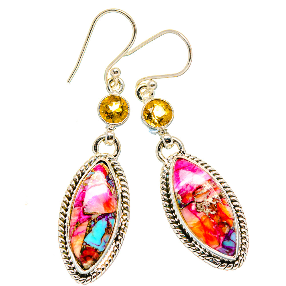 Kingman Pink Dahlia Turquoise, Citrine Earrings handcrafted by Anasilvercos - EARR430348 - Photo 2