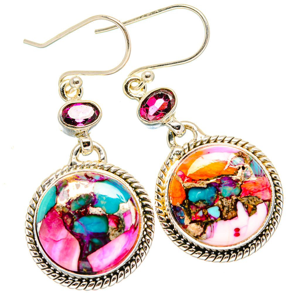 Kingman Pink Dahlia Turquoise, Garnet Earrings handcrafted by Anasilvercos - EARR430352 - Photo 2