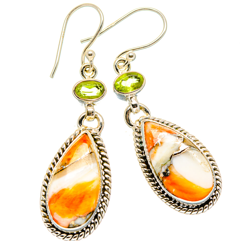 Spiny Oyster Turquoise, Peridot Earrings handcrafted by Anasilvercos - EARR430353 - Photo 2