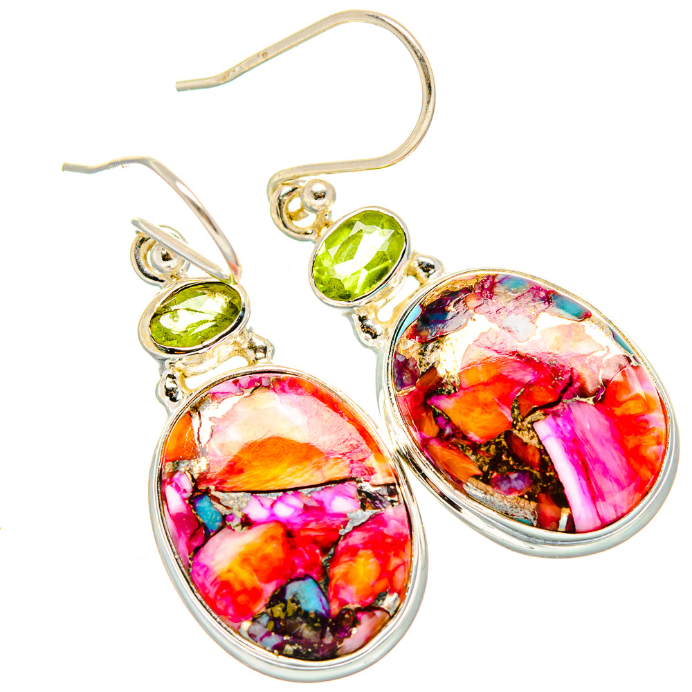 Kingman Pink Dahlia Turquoise, Peridot Earrings handcrafted by Anasilvercos - EARR430355 - Photo 2