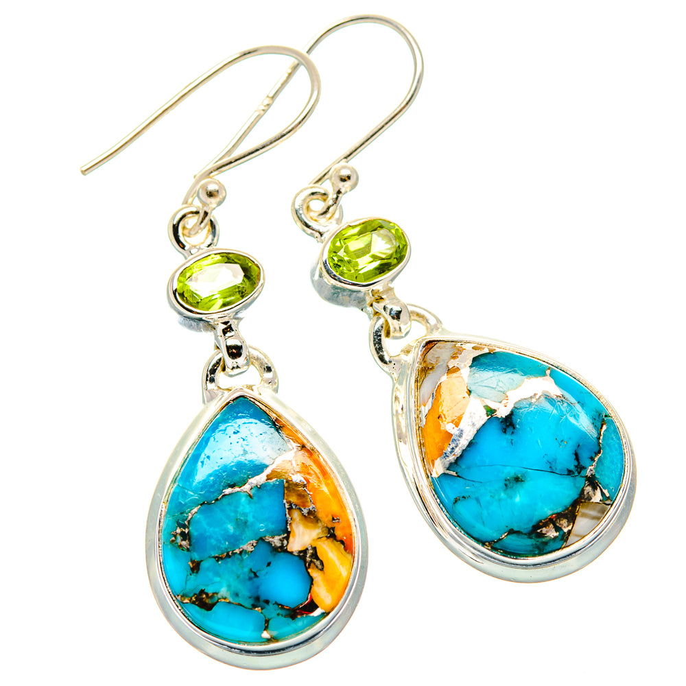 Blue Copper Composite Turquoise, Peridot Earrings handcrafted by Anasilvercos - EARR430357 - Photo 2
