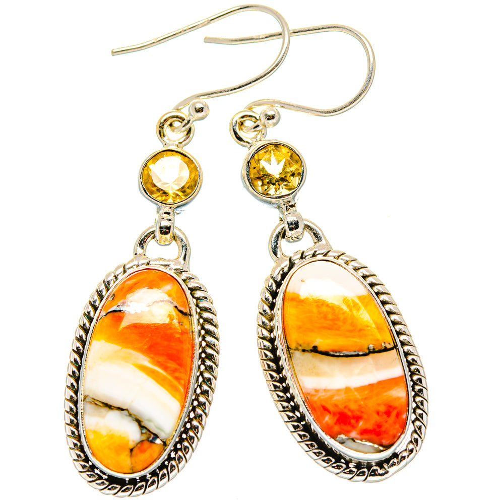 Spiny Oyster Turquoise, Citrine Earrings handcrafted by Anasilvercos - EARR430359 - Photo 2
