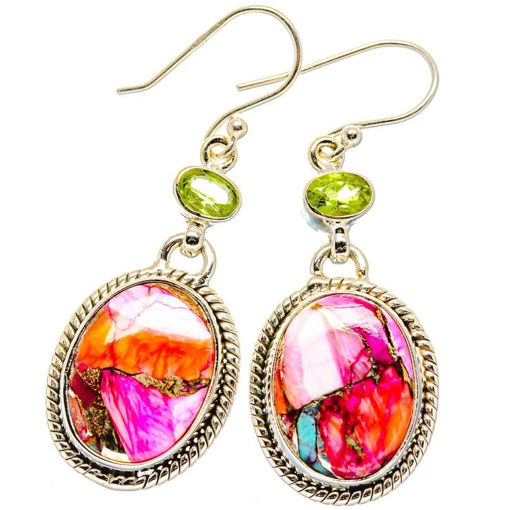 Kingman Pink Dahlia Turquoise, Peridot Earrings handcrafted by Anasilvercos - EARR430360 - Photo 2
