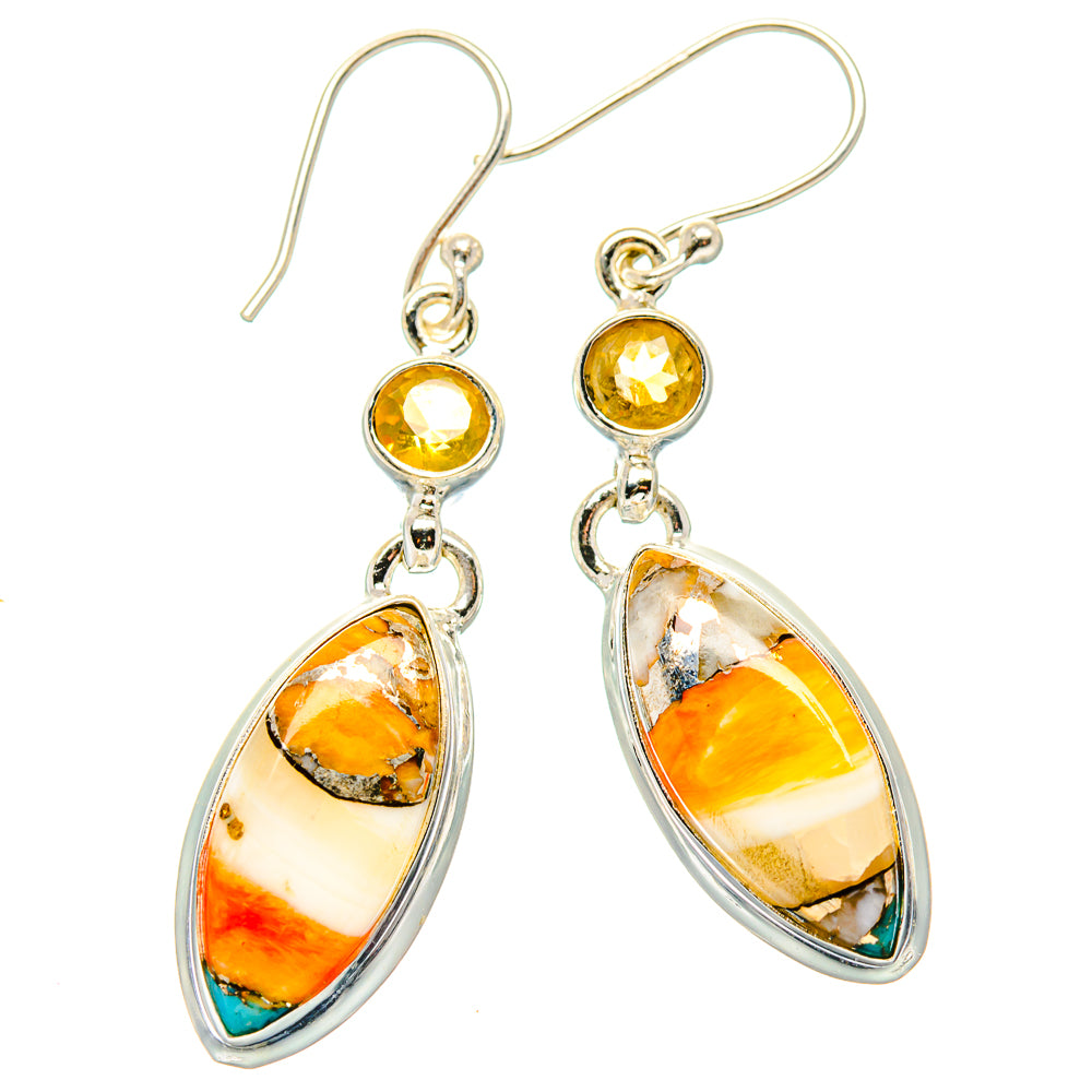 Spiny Oyster Turquoise, Citrine Earrings handcrafted by Anasilvercos - EARR430361 - Photo 2