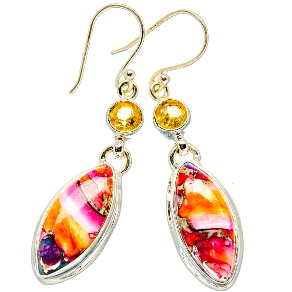 Kingman Pink Dahlia Turquoise, Citrine Earrings handcrafted by Anasilvercos - EARR430366 - Photo 2
