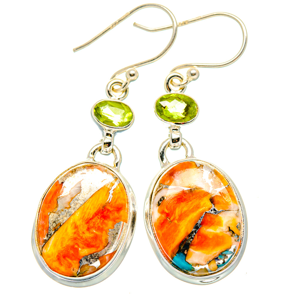 Spiny Oyster Turquoise, Peridot Earrings handcrafted by Anasilvercos - EARR430370 - Photo 2