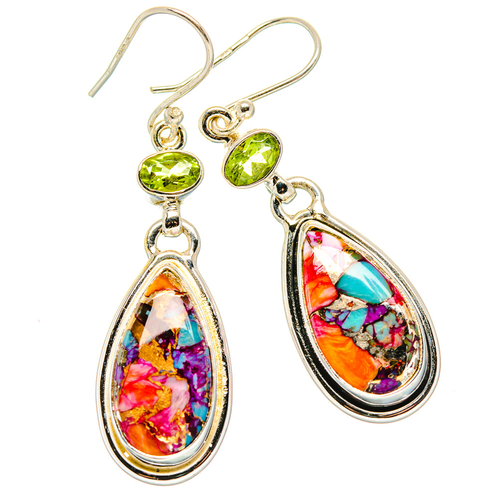 Kingman Pink Dahlia Turquoise, Peridot Earrings handcrafted by Anasilvercos - EARR430372 - Photo 2